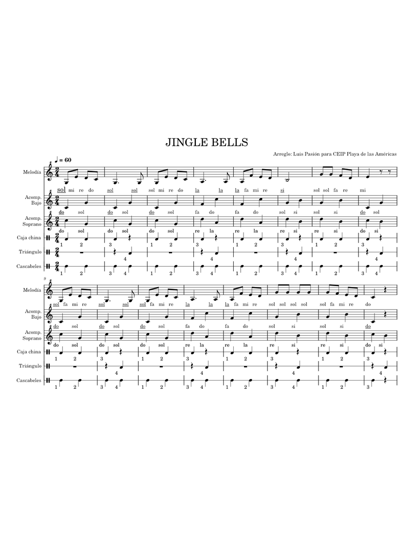 JINGLE BELLS Boomwhackers Luis Pasión TUTI SOLO MELODIA Sheet music