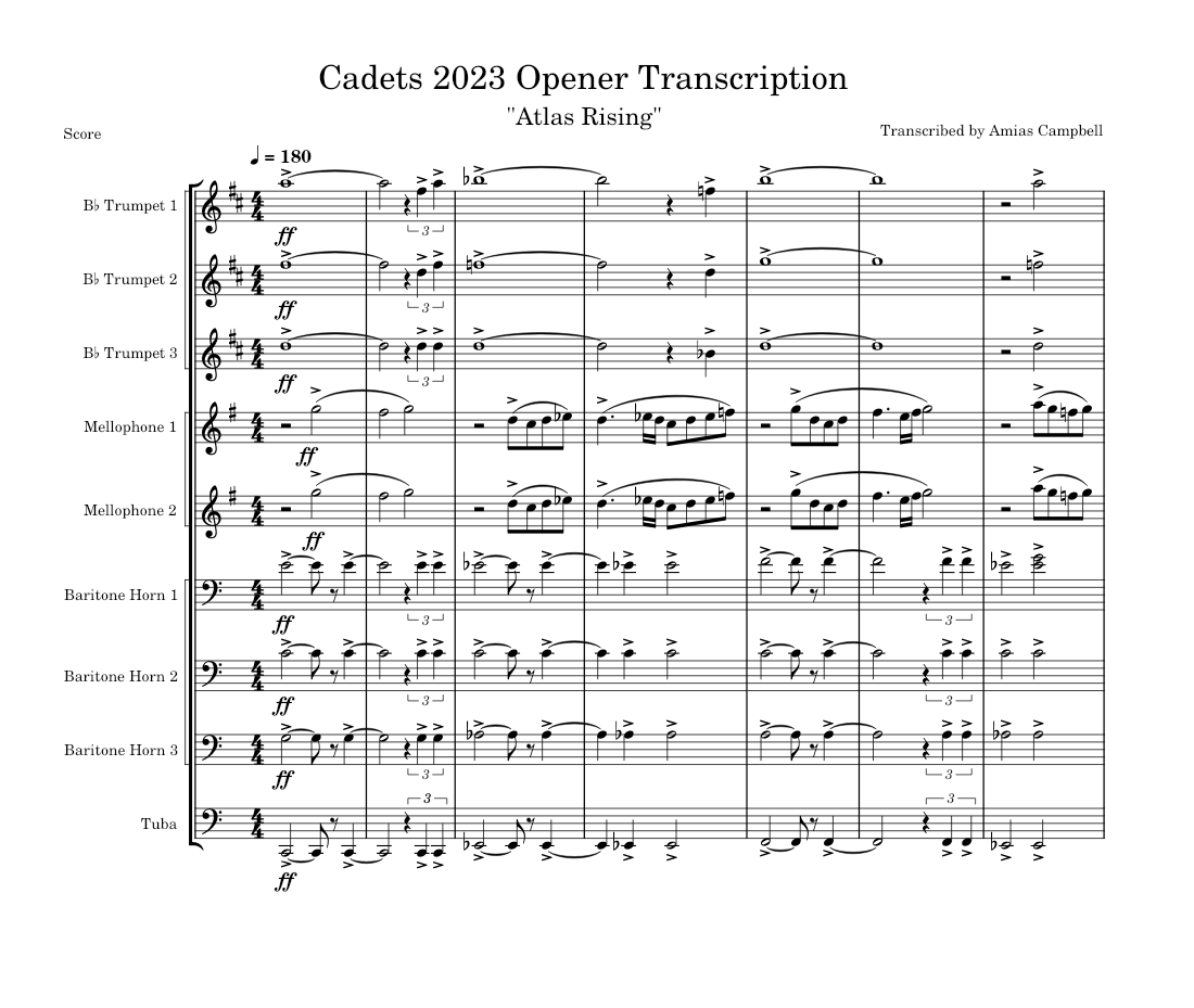 Cadets 2023 Opener Transcription Sheet Music for Tuba, Mellophone ...
