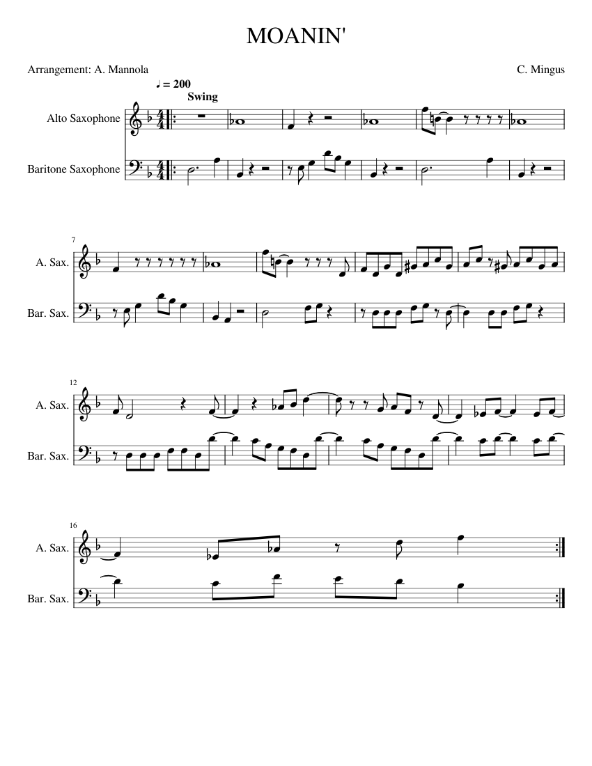 MOANIN Sheet music for Saxophone alto, Saxophone baritone (Woodwind