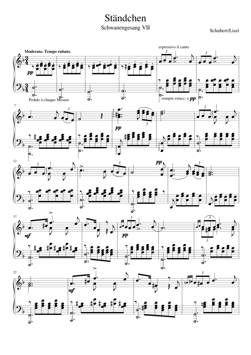 S.560 - Schwanengesang nº7 'Ständchen' Sheet music for Piano (Solo) |  Musescore.com