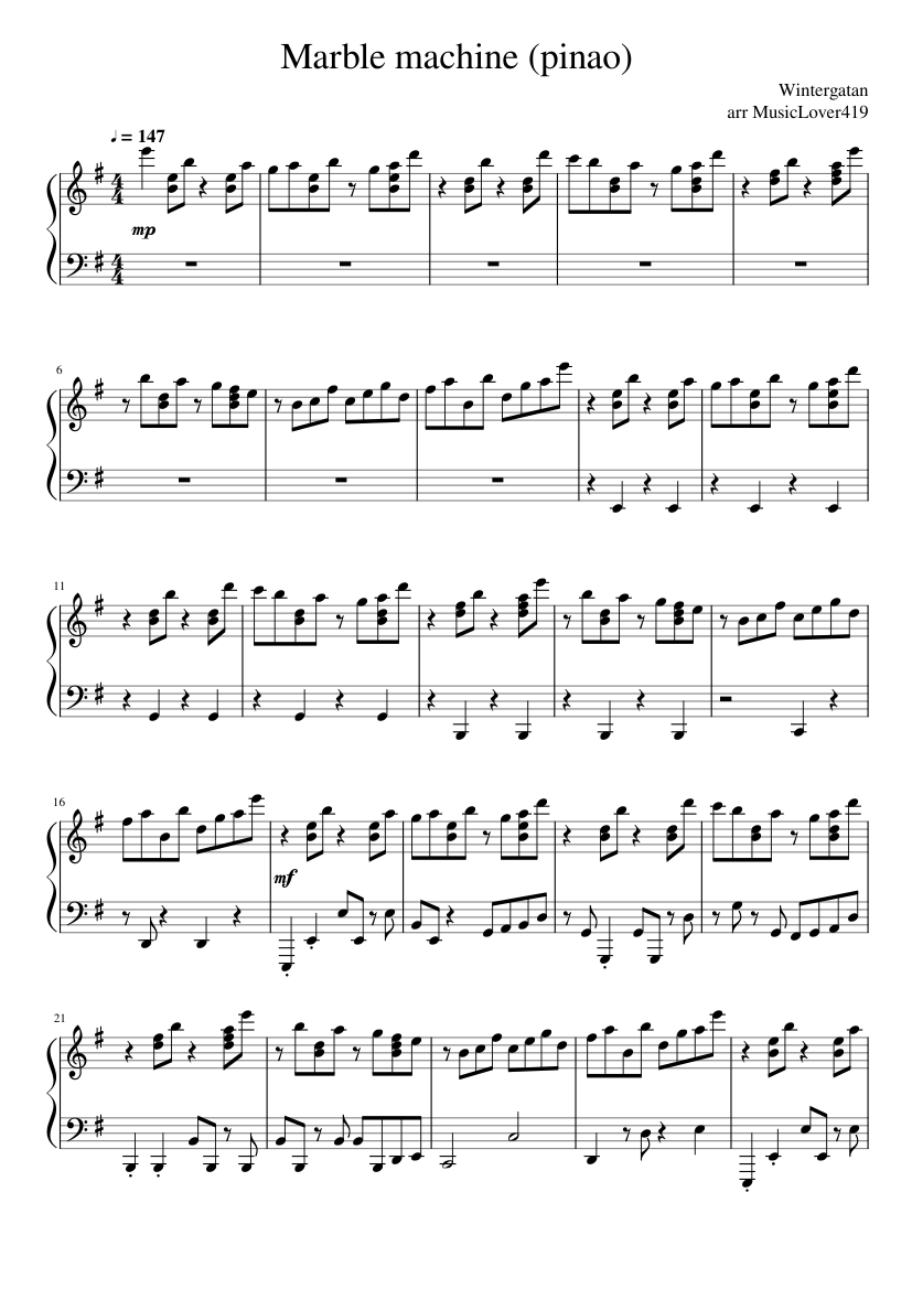 Marble Machine piano Sheet Music for Piano (Solo) | MuseScore.com