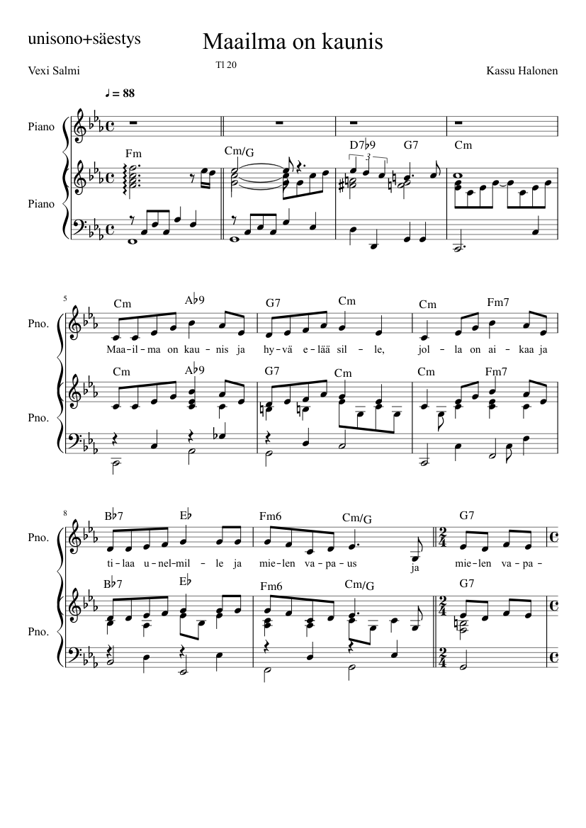 Maailma on kaunis Sheet music for Piano (Piano Duo) | Musescore.com