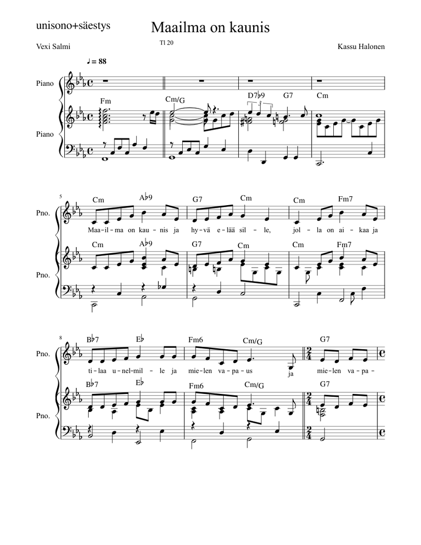 Maailma on kaunis Sheet music for Piano (Piano Duo) | Musescore.com