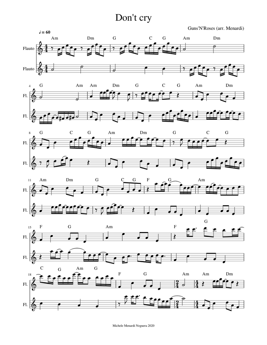 Don't cry Guns N'Roses for flute duet Sheet music for Flute (Woodwind Duet)  | Musescore.com