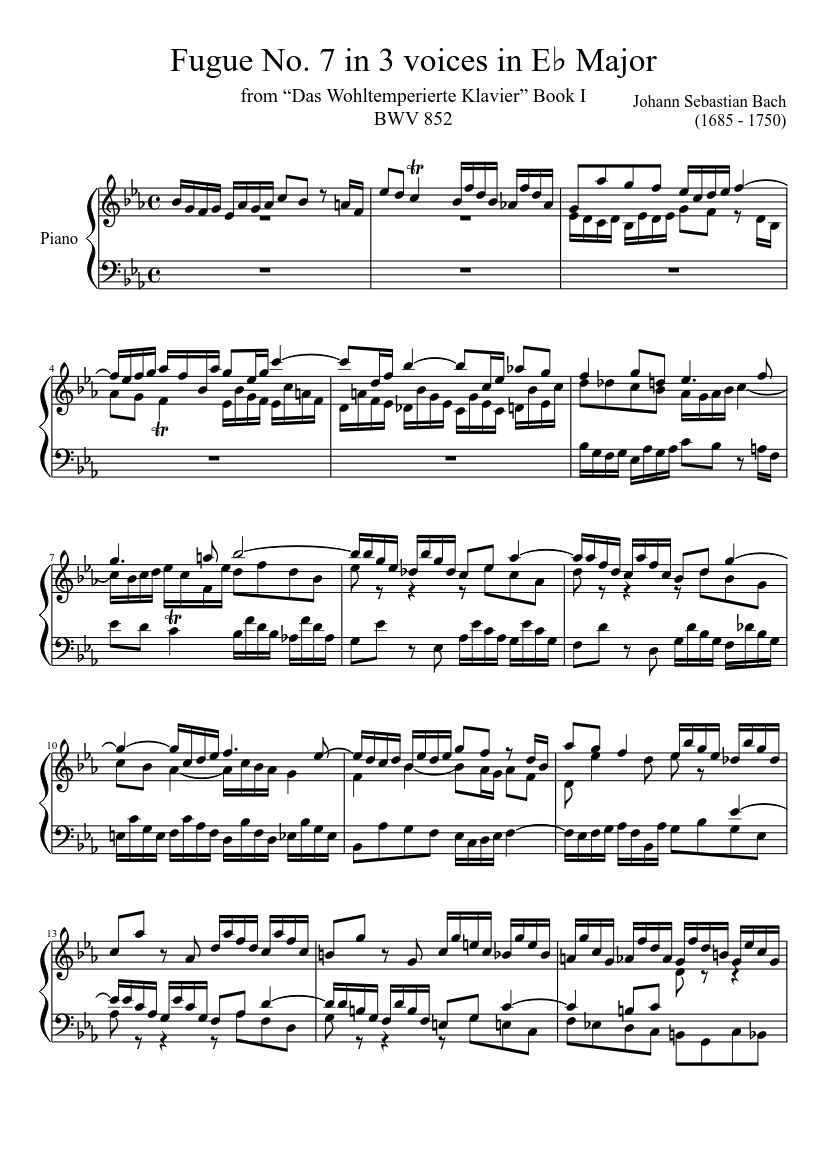 BACH PIANOFORTE SPARTITOPRELUDE & FUGA No.7 IN Eb MAGGIOREEdwin Ashdown J.S 