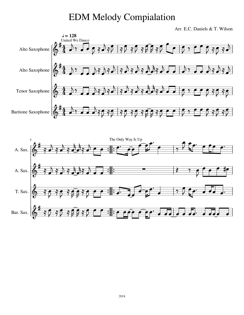 EDM Melody Compialation Sheet music for Saxophone alto, Saxophone tenor,  Saxophone baritone (Saxophone Ensemble) | Musescore.com