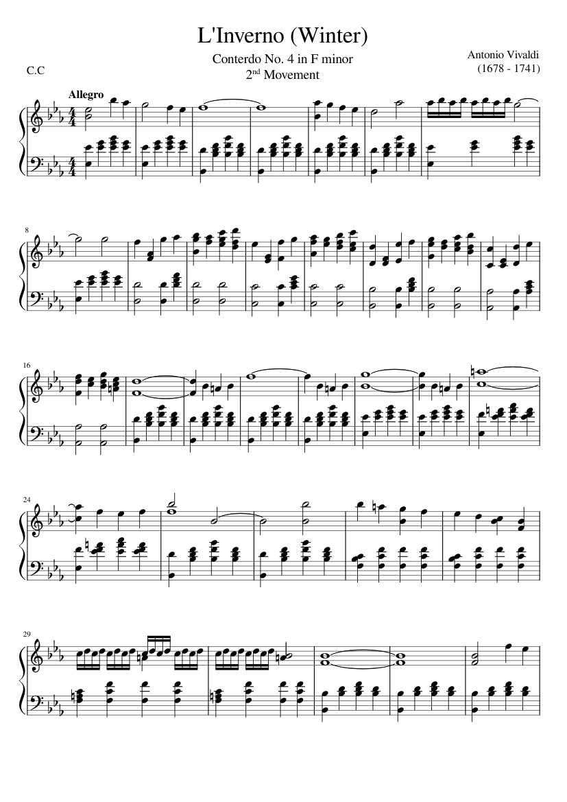 The four seasons, Winter 2nd movement – Antonio Vivaldi Sheet Music for ...