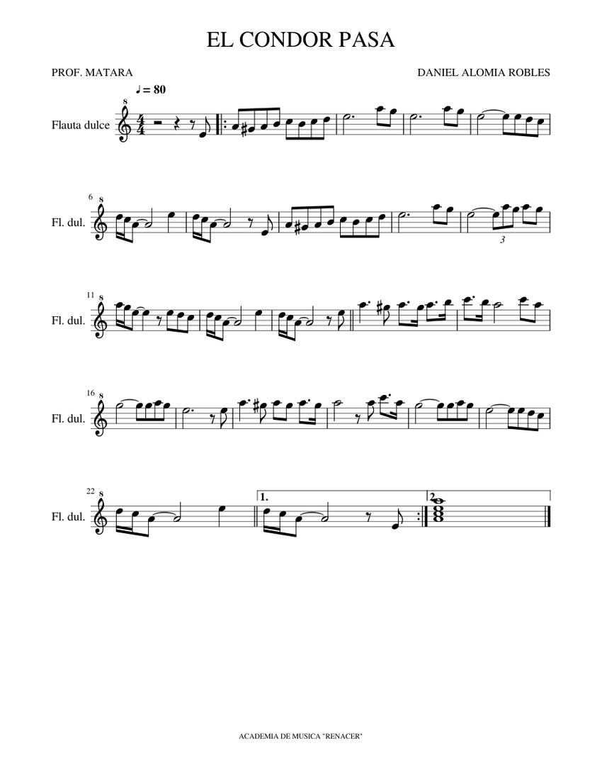 EL CONDOR PASA en flauta Am Sheet music for Recorder (Solo) | Musescore.com
