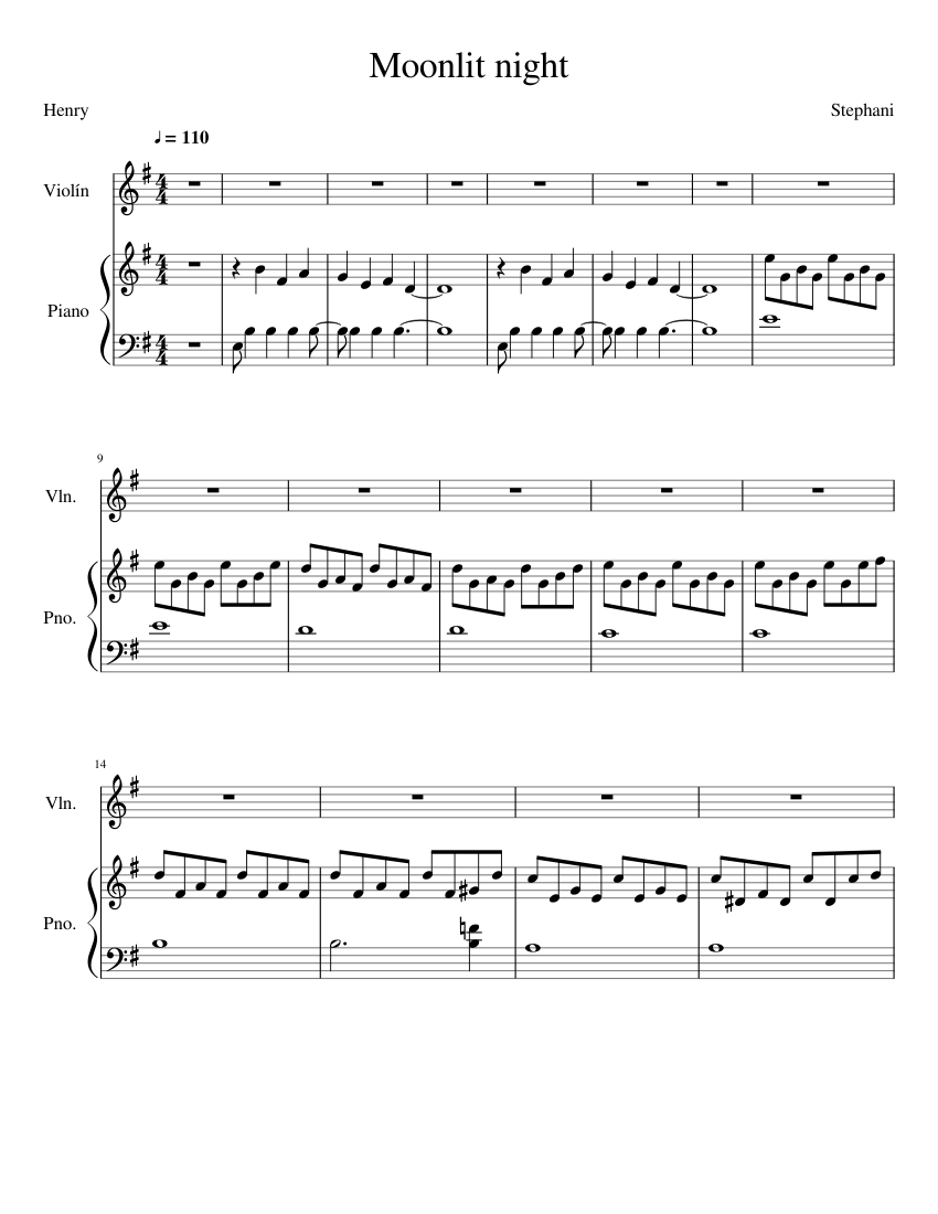 Moonlit night - o.O Sheet music for Piano, Violin (Solo) | Musescore.com