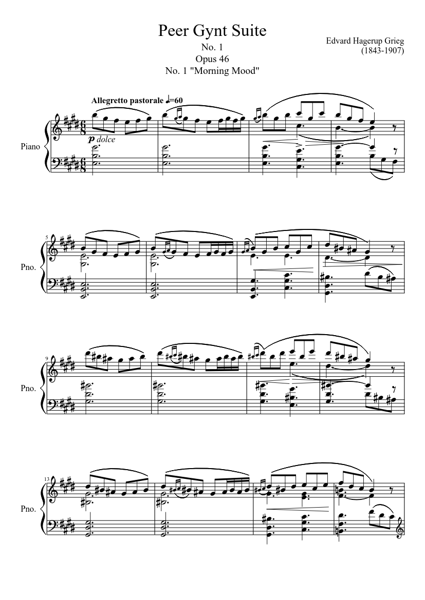 Peer Gynt Suite No. 1 Opus 46 No. 1 "Morning Mood" Sheet music for Piano  (Solo) | Musescore.com