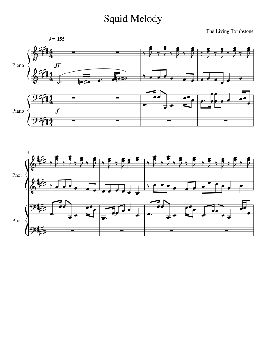 Squid Melody Piano Duet Sheet Music For Piano Piano Duo Musescore