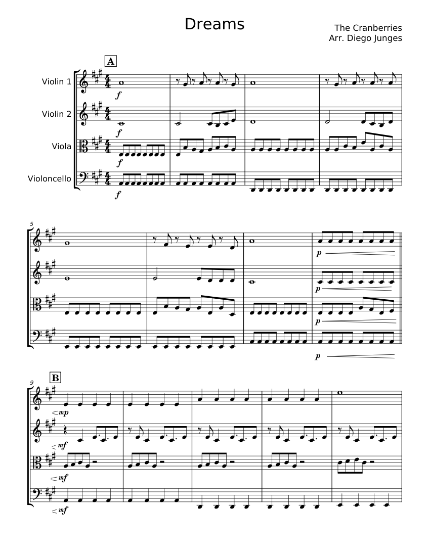 Dreams The Cranberries Sheet music for Violin, Strings group