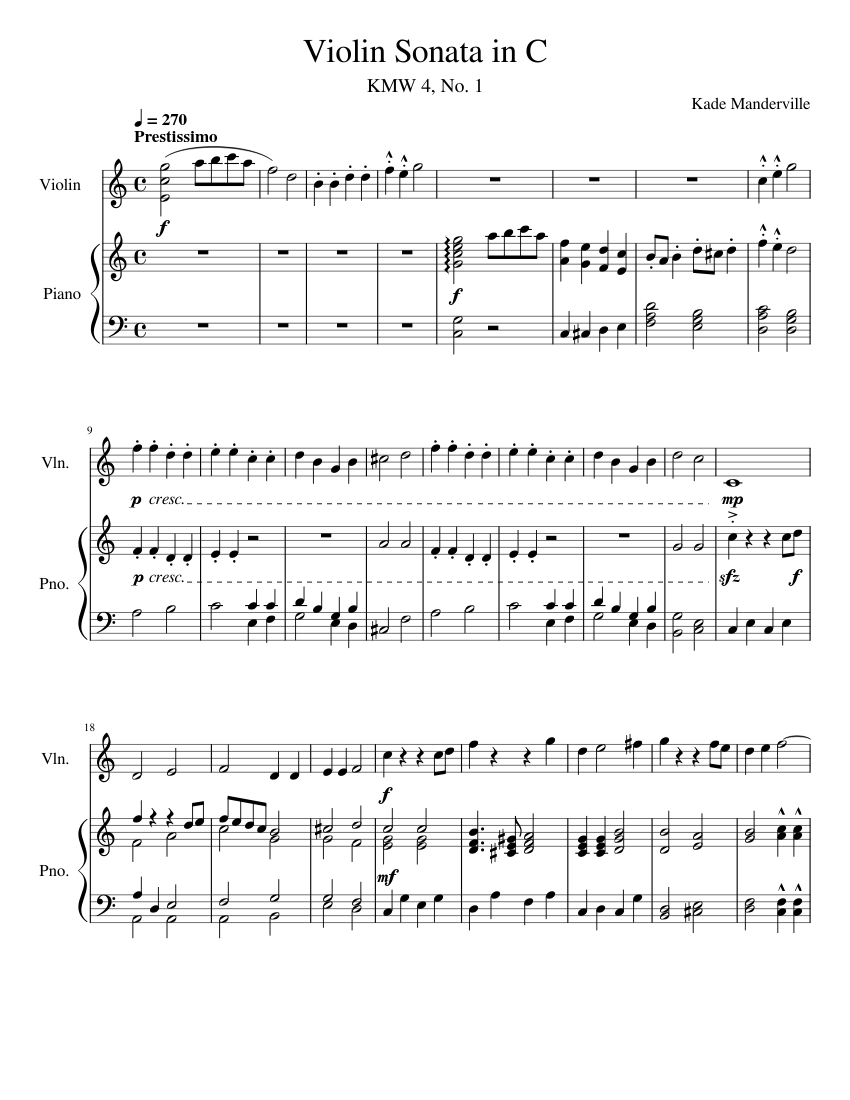 Violin Sonata in C (Original Composition) Sheet music for Piano, Violin ...
