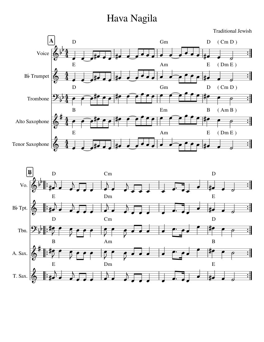 Hava Nagila Sheet music for Trombone, Trumpet other, Voice (other