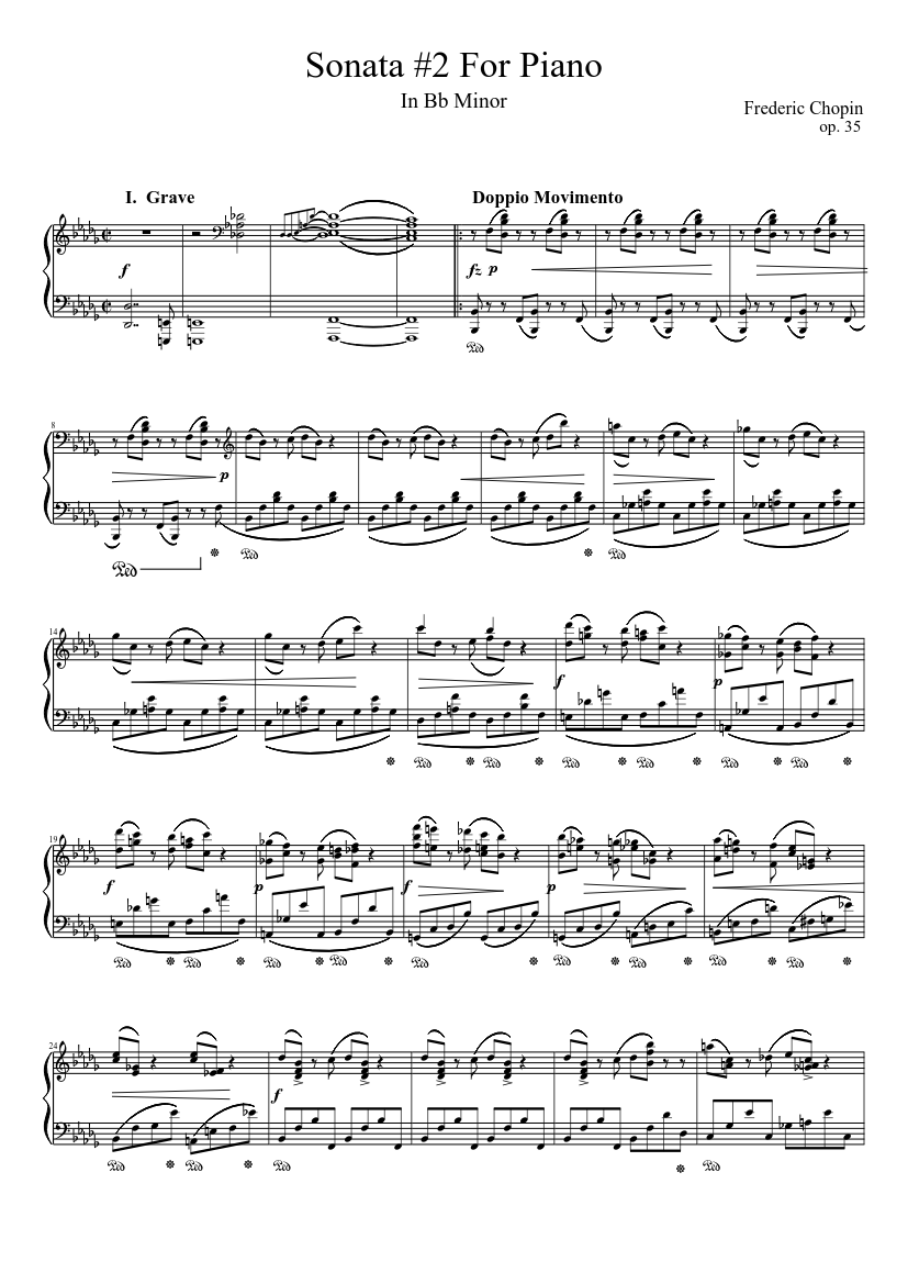 Chopin sonata no 2 in b flat minor sheet music Chopin Piano Sonata 2 In Bb Minor Sheet Music For Piano Solo Musescore Com
