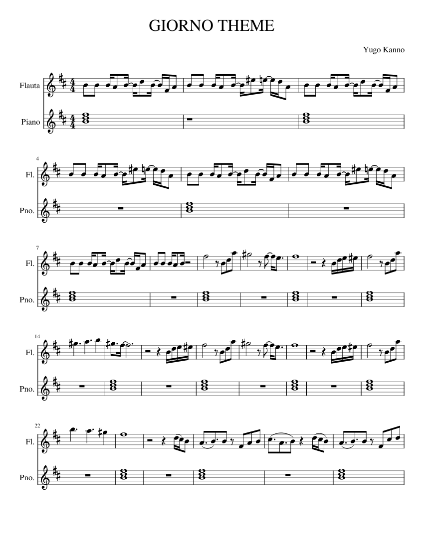 GIORNO THEME Sheet music for Piano, Flute (Solo) | Musescore.com