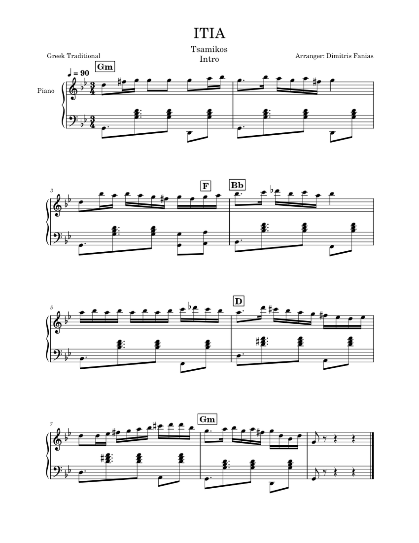 Song Greek folk song Itia Sheet music for Piano (Solo) Easy