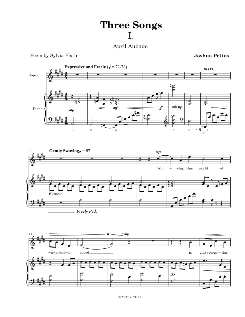 Three Songs Sheet music for Piano, Synthesizer (PianoVoice
