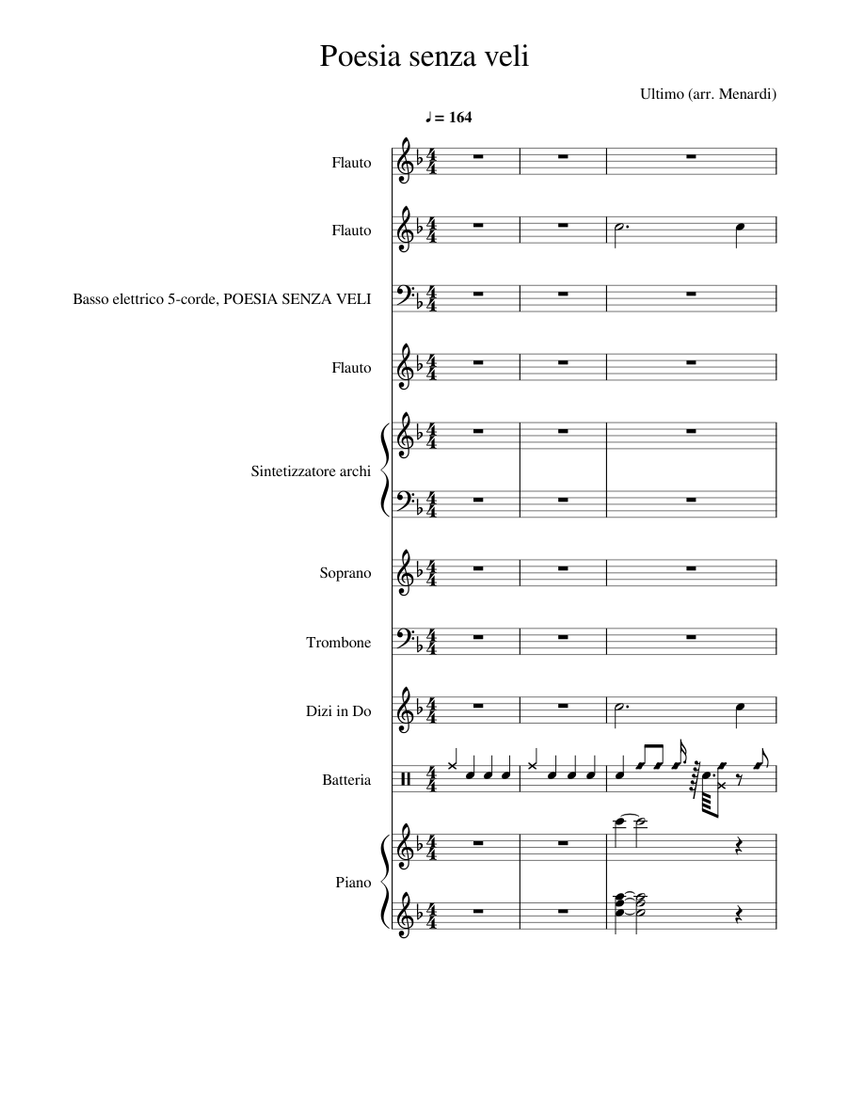 Poesia senza veli – Ultimo (flute duo and base) Sheet music for Piano,  Trombone, Soprano, Flute & more instruments (Mixed Ensemble) | Musescore.com