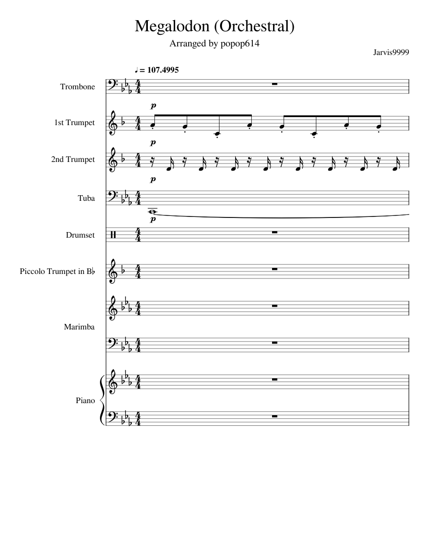 Megalodon (Orchestral) Sheet music for Piano, Trombone, Tuba, Trumpet