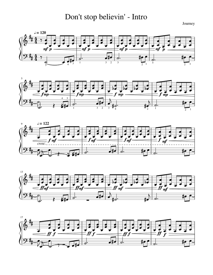 Don T Stop Believin Journey Intro Sheet Music For Piano Solo