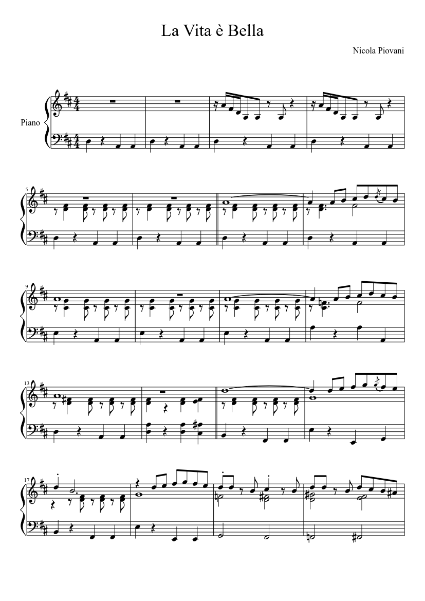 La Vita E Bella Sheet Music For Piano Solo Musescore Com