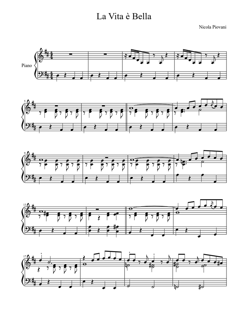 La Vita è Bella Sheet music for Piano (Solo) | Musescore.com