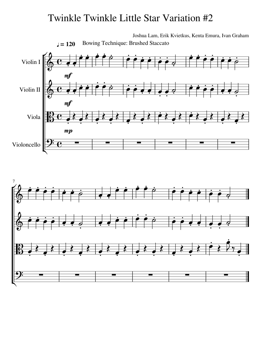 quot;Twinkle, Twinkle, Little Star" Variations" Sheet Music for  Viola/Piano - Sheet Music Now