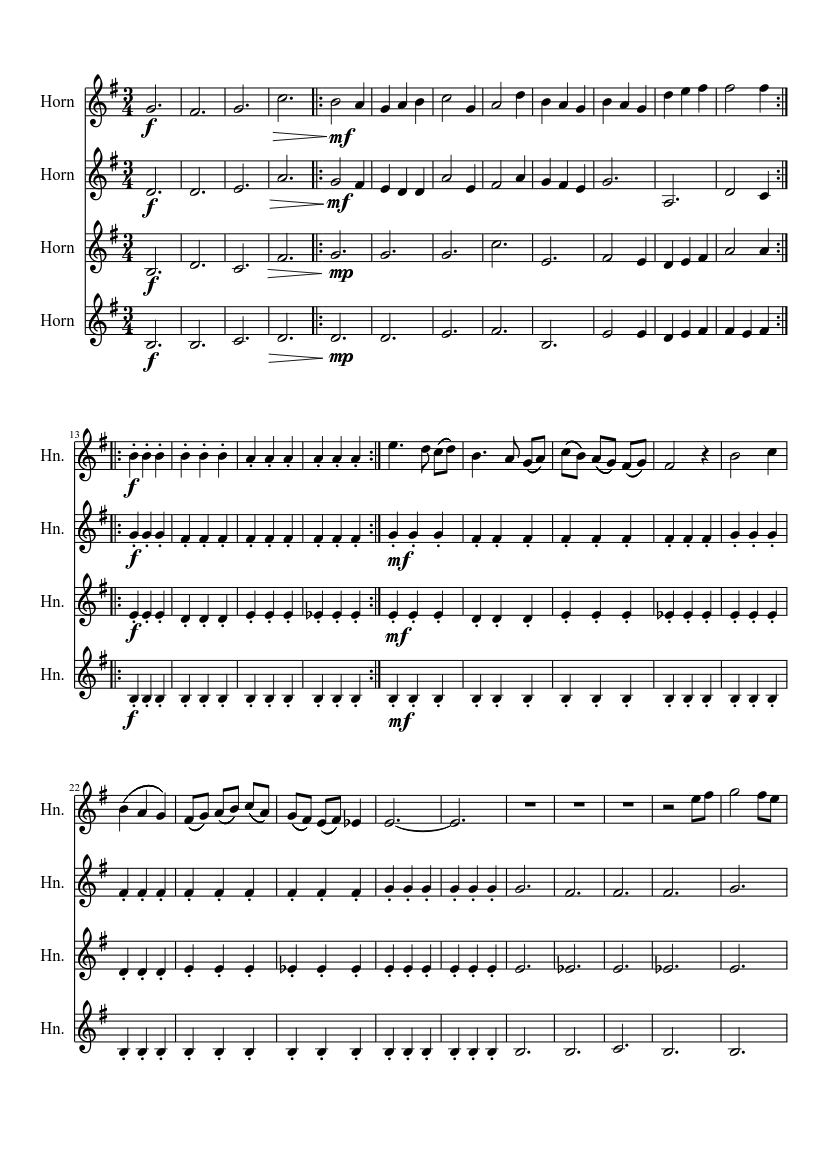 Horn Quartet Sheet Music for French horn (Mixed Quartet