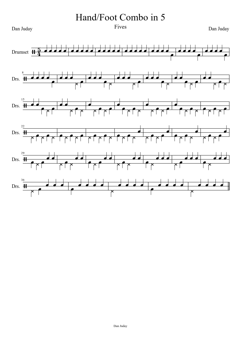 Hand/Foot Combo in 5 Sheet music for Drum group (Solo)