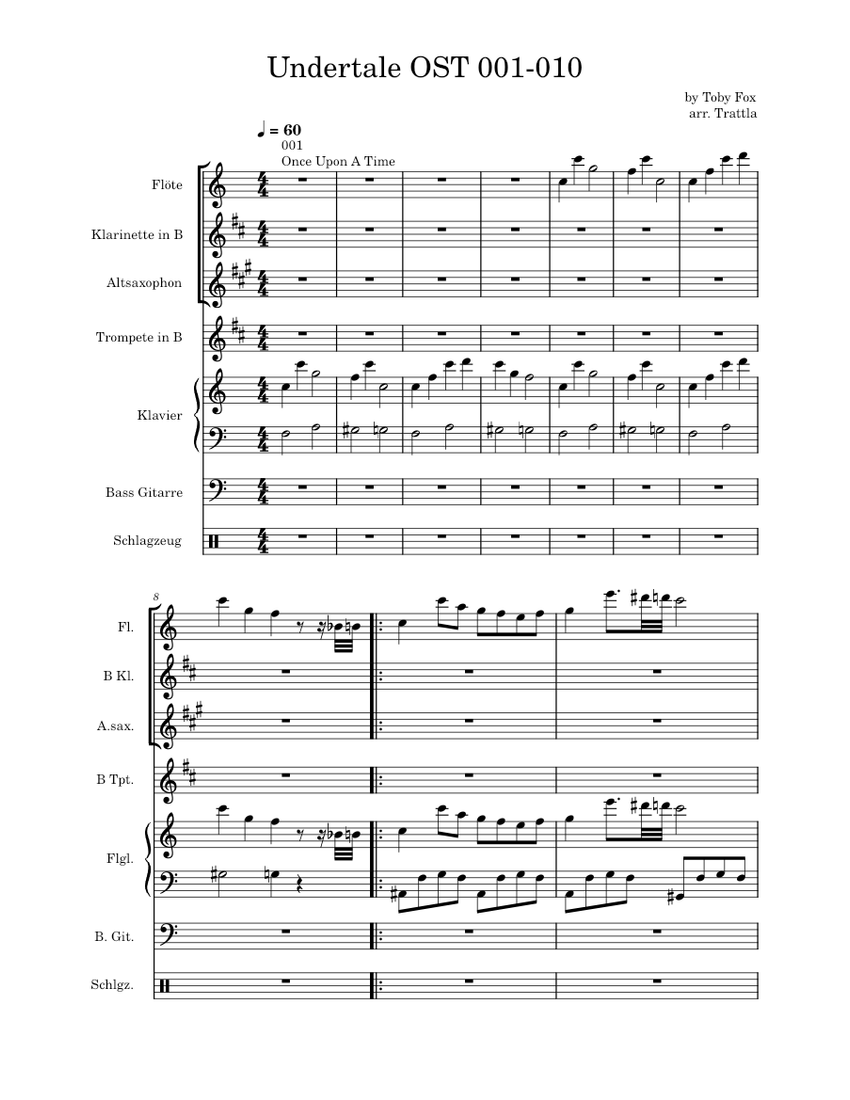 Undertale OST 001-010 Sheet music for Piano, Flute, Clarinet in b-flat ...