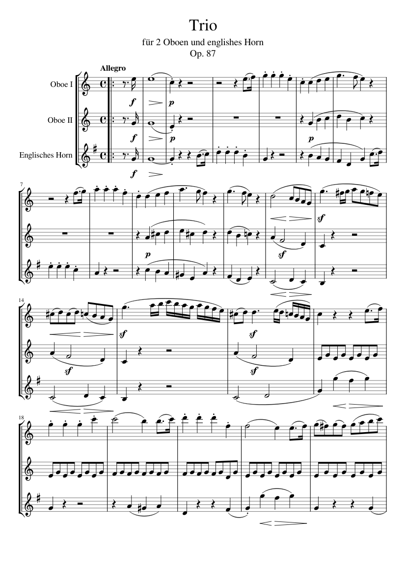 Trio für 2 Oboen und englisches Horn, Op. 87 Ludwig van Beethoven