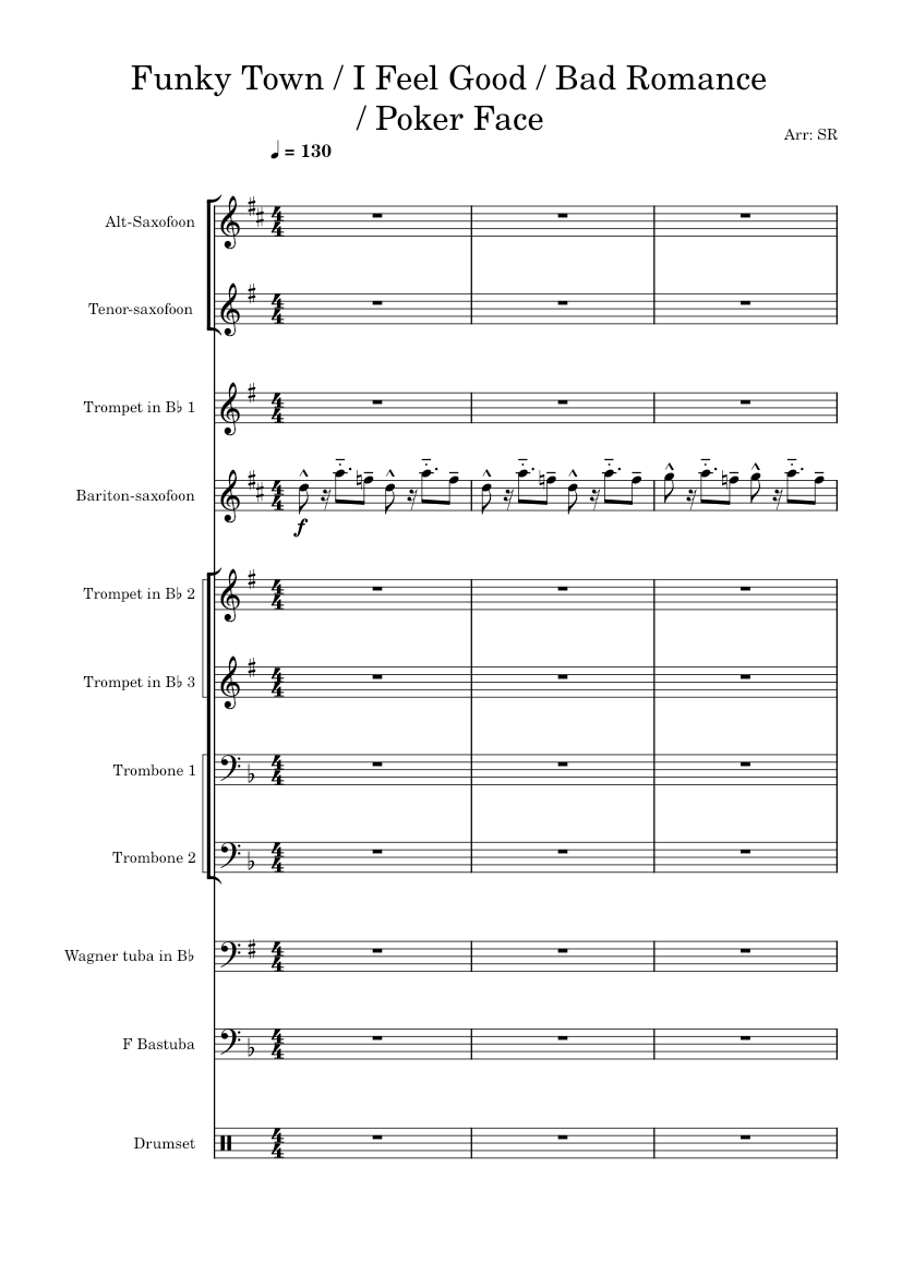 Funky Town / I Feel Good / Bad Romance / Poker Face YT Sheet music for ...