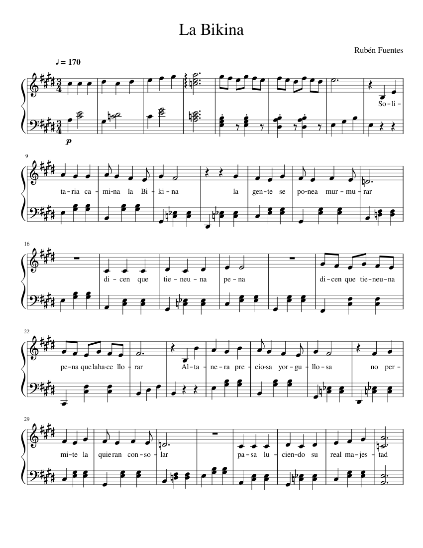 La Bikina Sheet music for Piano (Solo) | Musescore.com