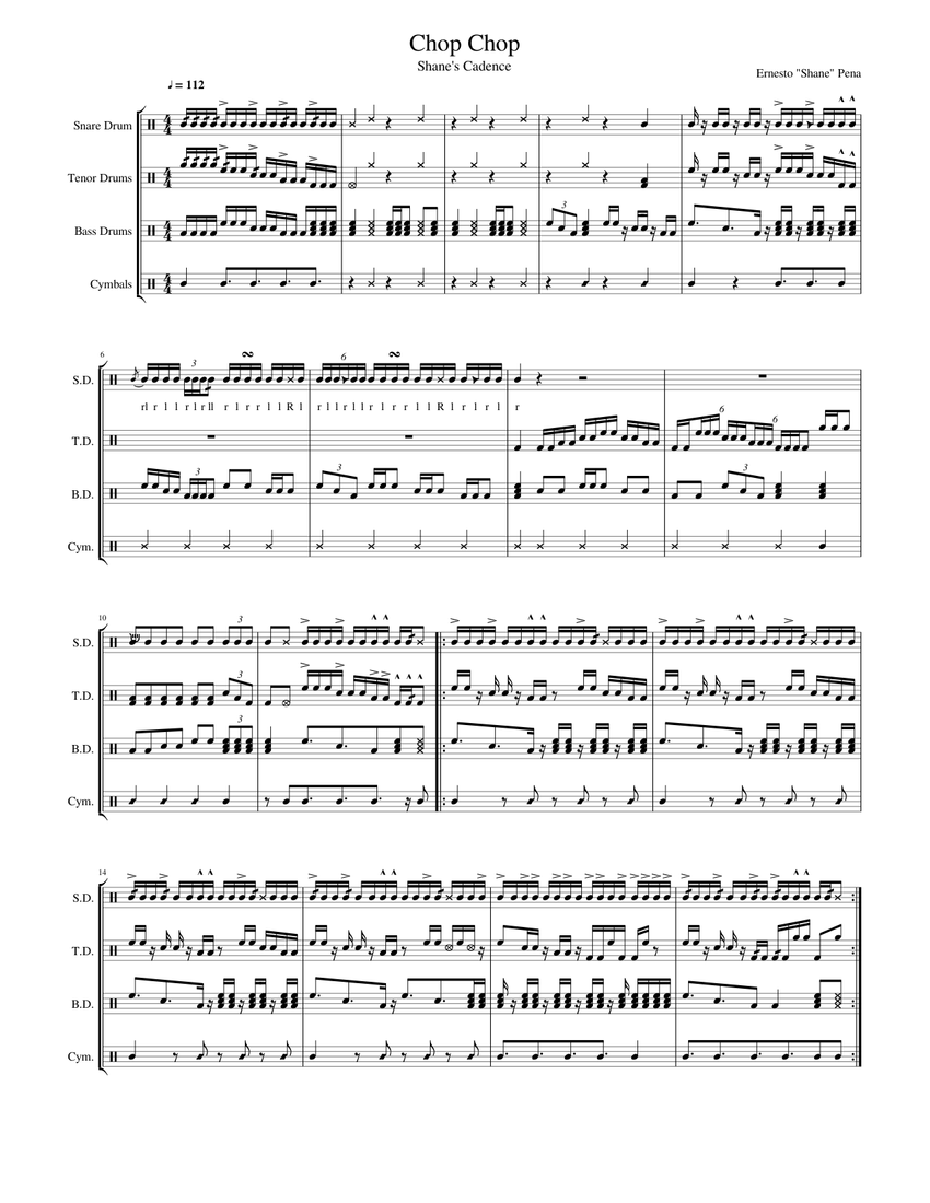 Chop Chop Sheet music for Snare Drum, Bass Drum, Crash, Tenor Drum