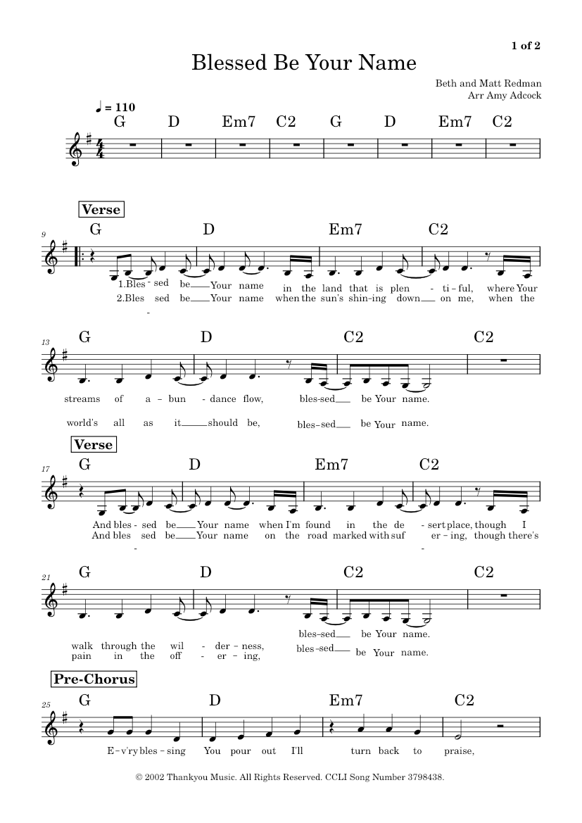 Blessed be your name – Matt Redman - Vocal and Chords Sheet Music for ...