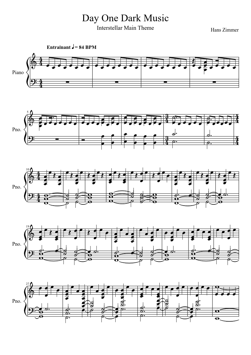 Day One Dark Music - Interstellar Main Theme Sheet music for Piano (Solo) |  Musescore.com