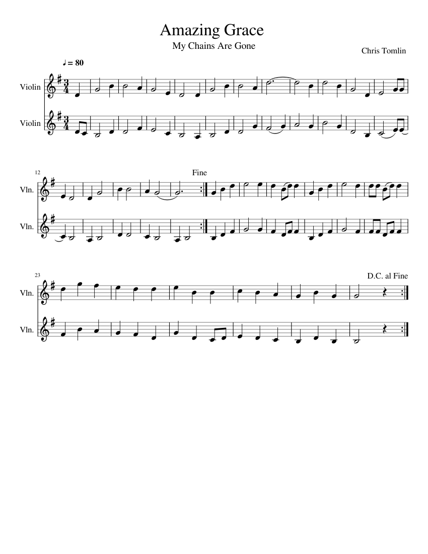 Amazing Grace (My Chains Are Gone) Sheet music for Violin (String Duet) |  Musescore.com