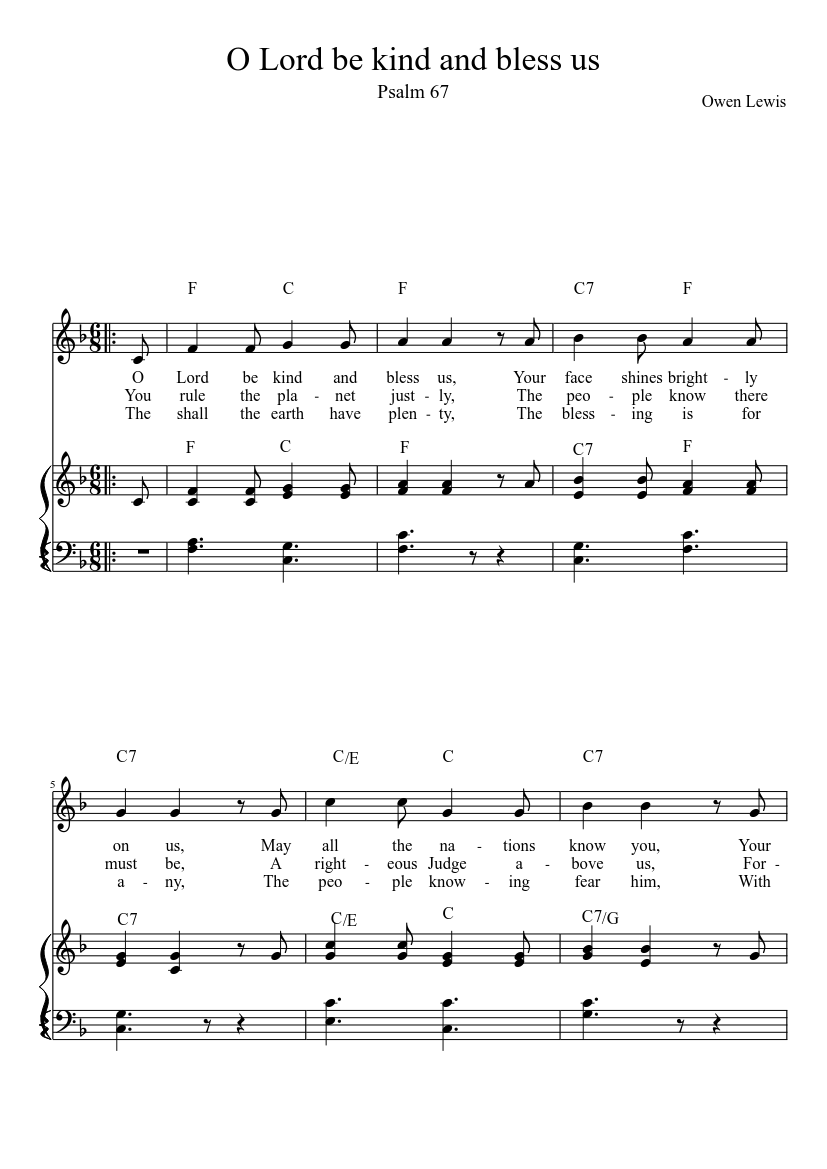 O Lord be kind and bless us (Psalm 67)