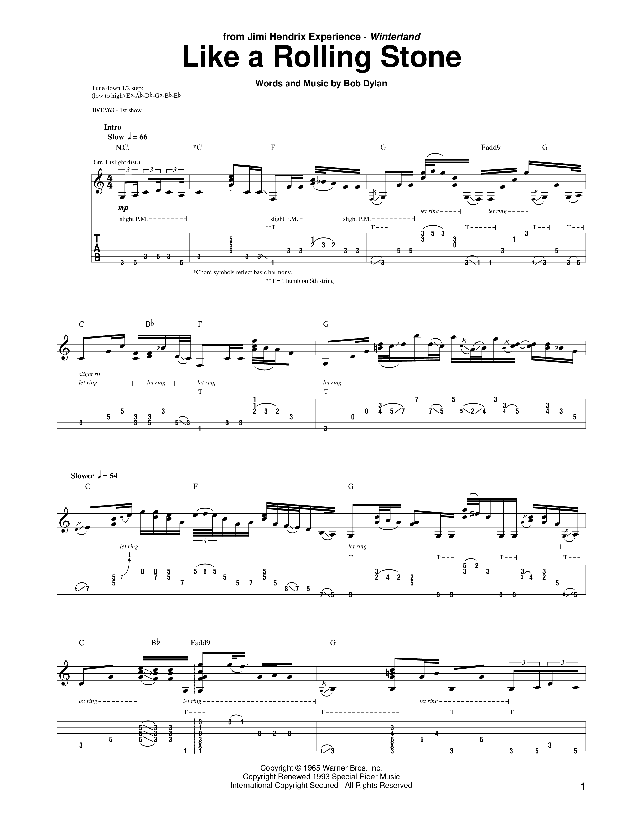 Play Official version of Like a rolling stone Sheet Music by Jimi