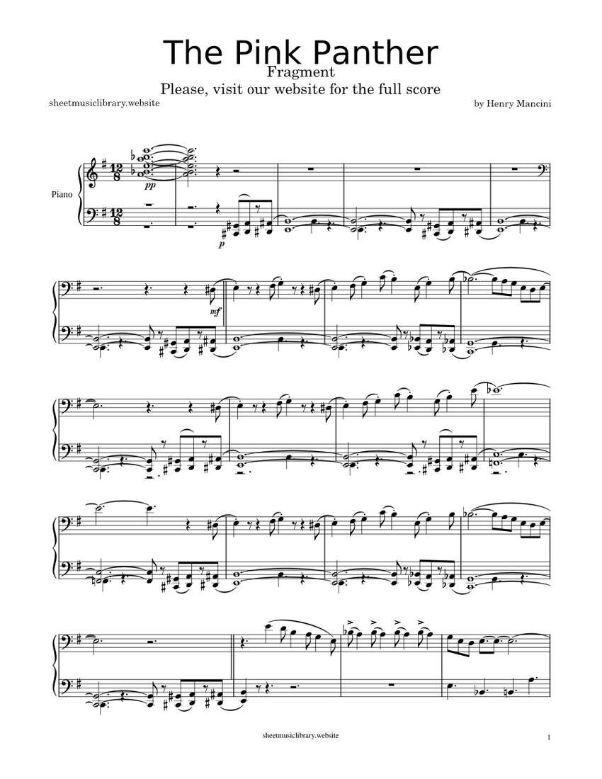 The Pink Panther Full Theme (Piano solo arr.) Sheet music for Piano