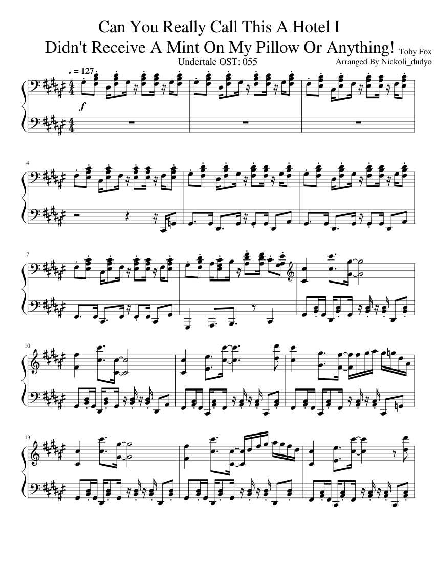 Can You Really Call This A Hotel I Didn T Receive A Mint On My Pillow Or Anything Undertale Ost 055 Sheet Music For Piano Solo Download And Print In Pdf Or Midi