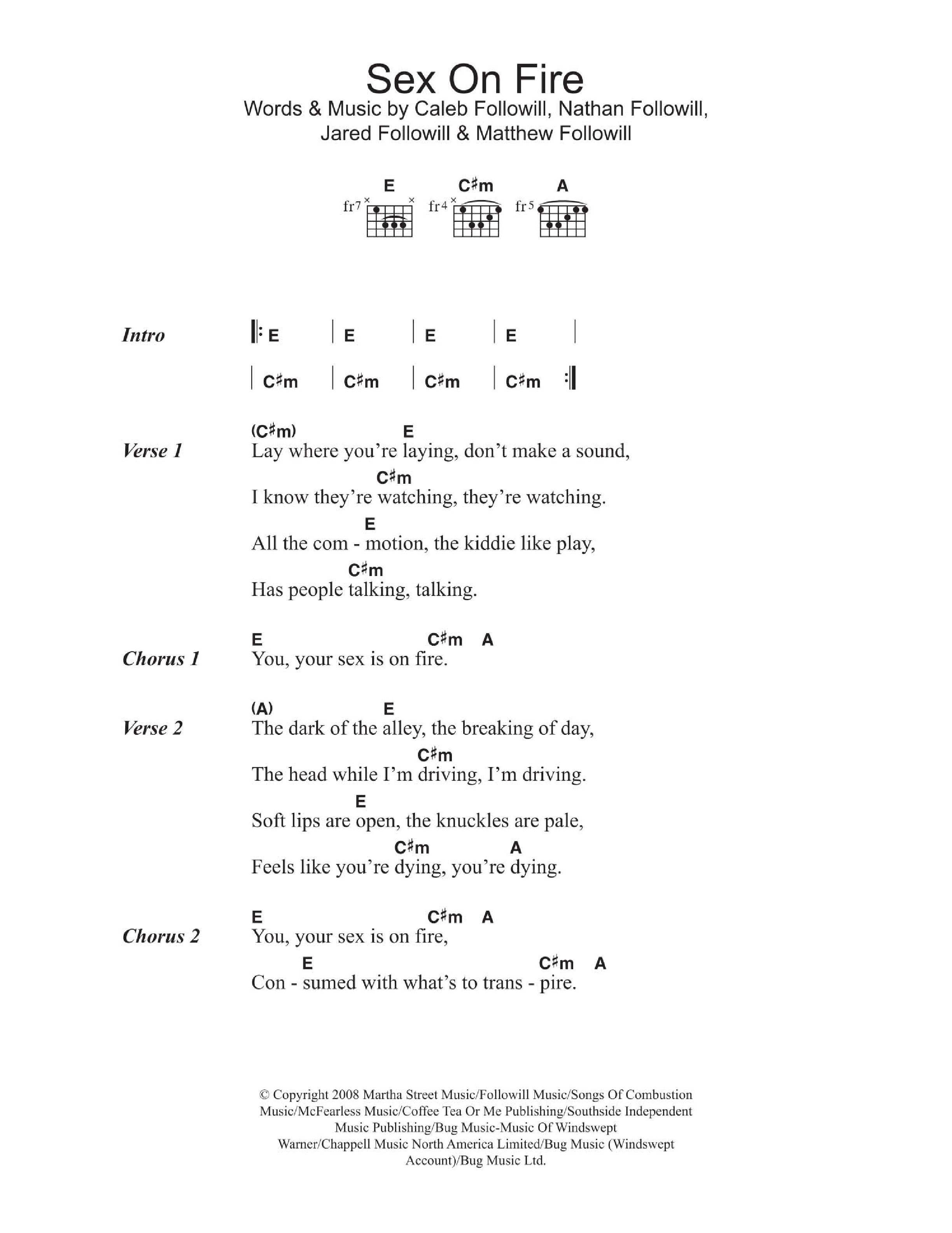 sex on fire Sheet music for Vocals, Guitar by Kings of Leon Official |  MuseScore.com