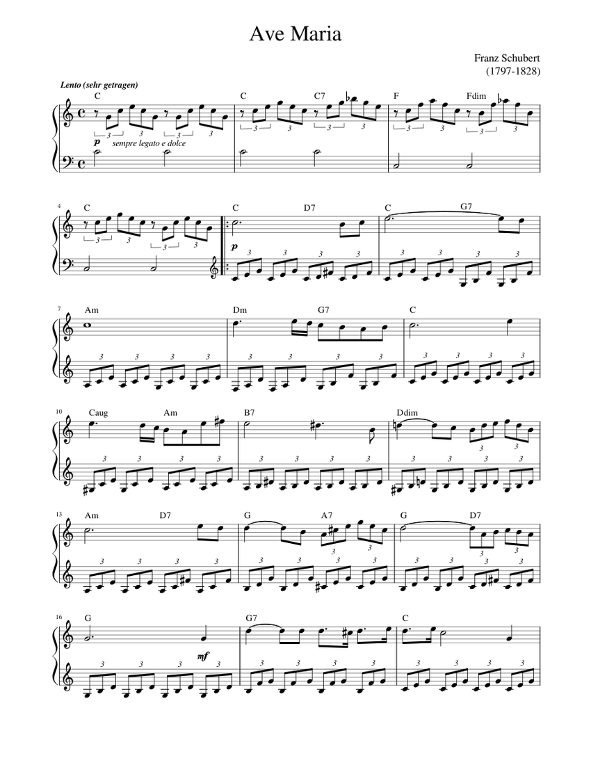 Schubert - Ave Maria (solo piano) Sheet music for Piano (Solo) |  Musescore.com