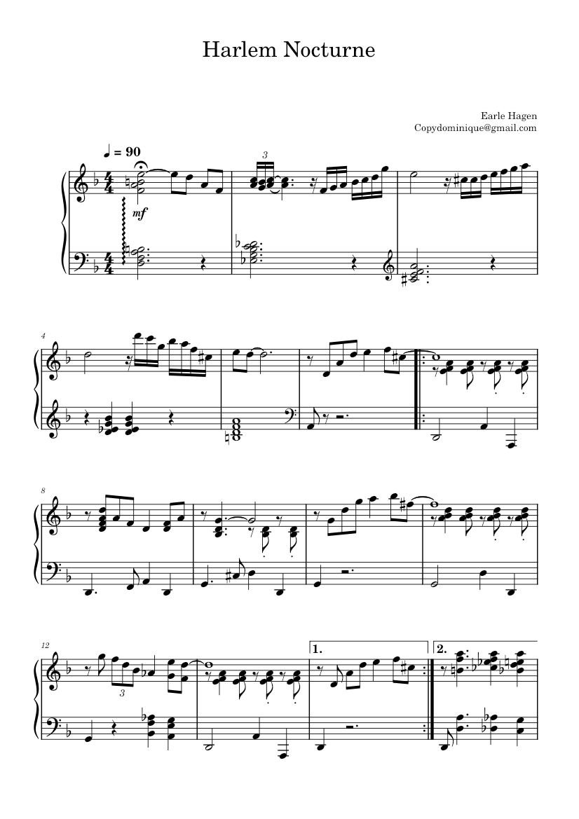 Harlem nocturne – Earle Hagen Sheet Music for Piano (Solo) | MuseScore.com