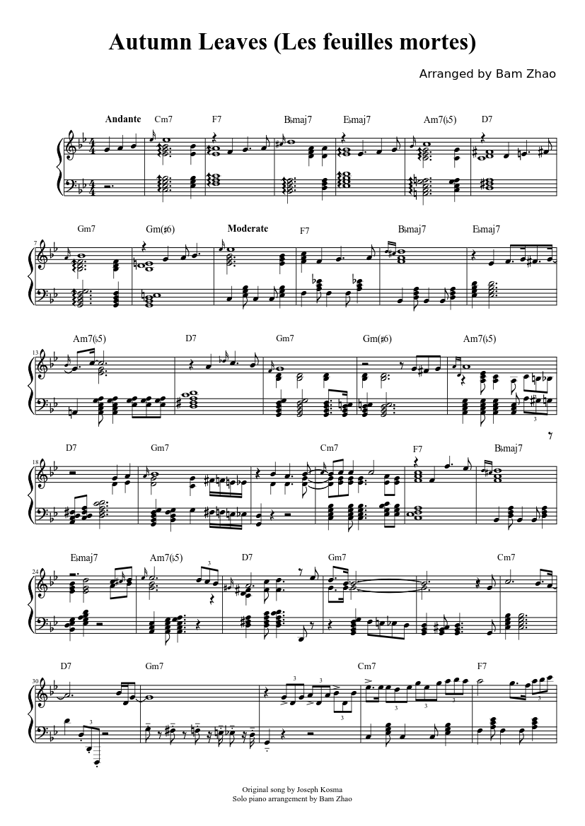 Autumn Leaves (Les feuilles mortes) Sheet music for Piano (Solo) |  Musescore.com