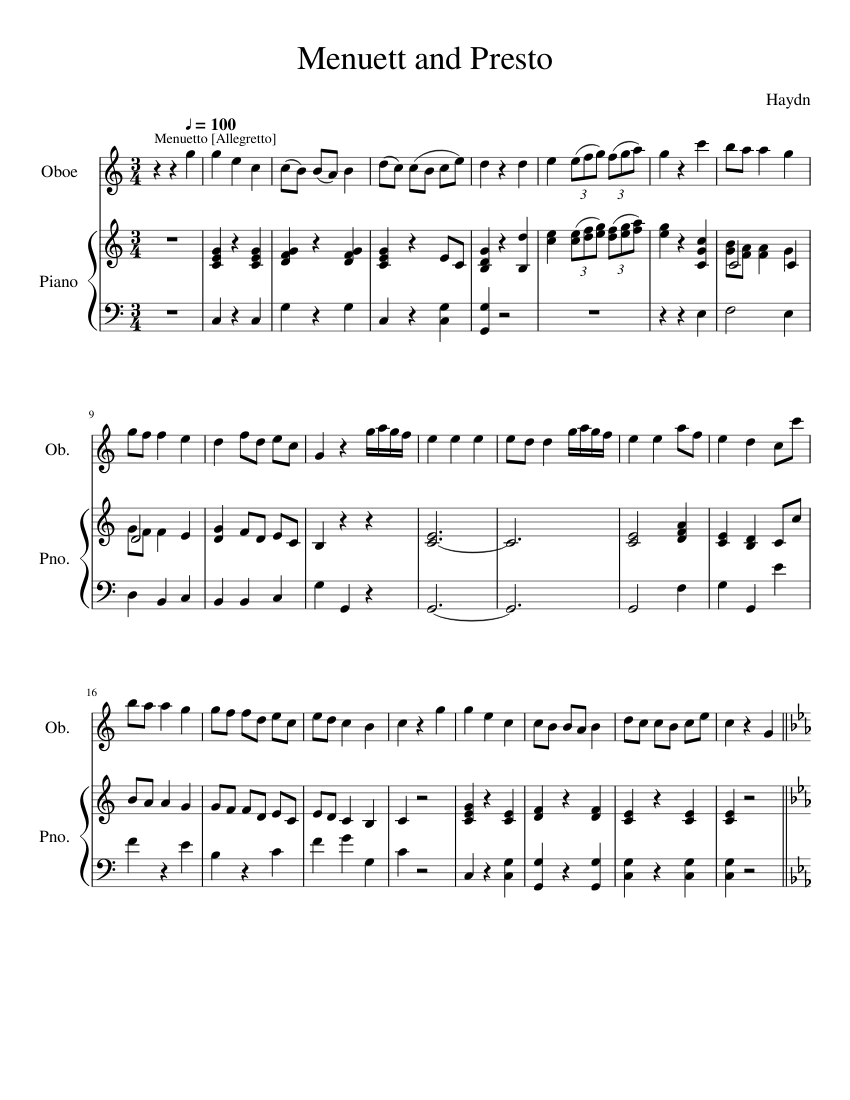 Menuetto and Presto from Trio V Sheet music for Piano, Oboe (Solo) |  Musescore.com