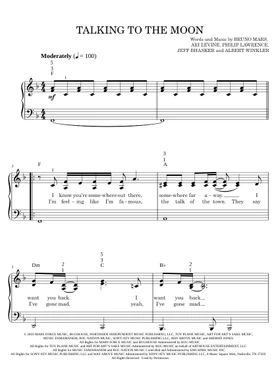 Free Talking To The Moon by Bruno Mars sheet music | Download PDF or print  on Musescore.com
