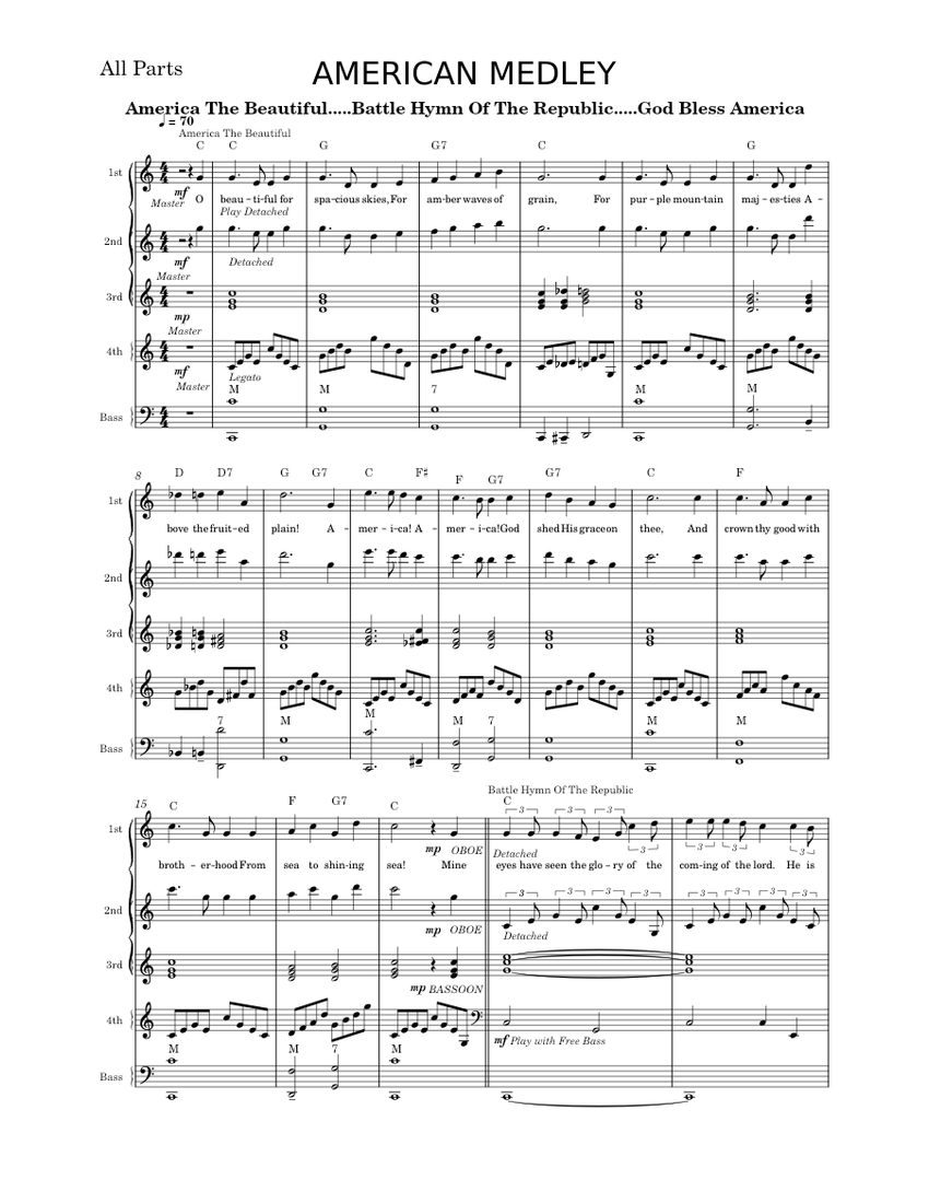 America medley Anthem Lights Sheet music for Accordion (Piano Quintet)