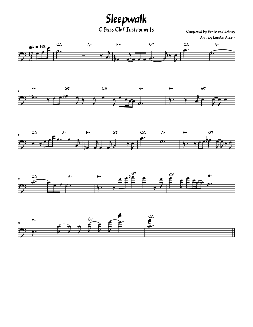 Sleepwalk Bass Clef Lead Sheet Sheet music for Piano (Solo) Easy ...